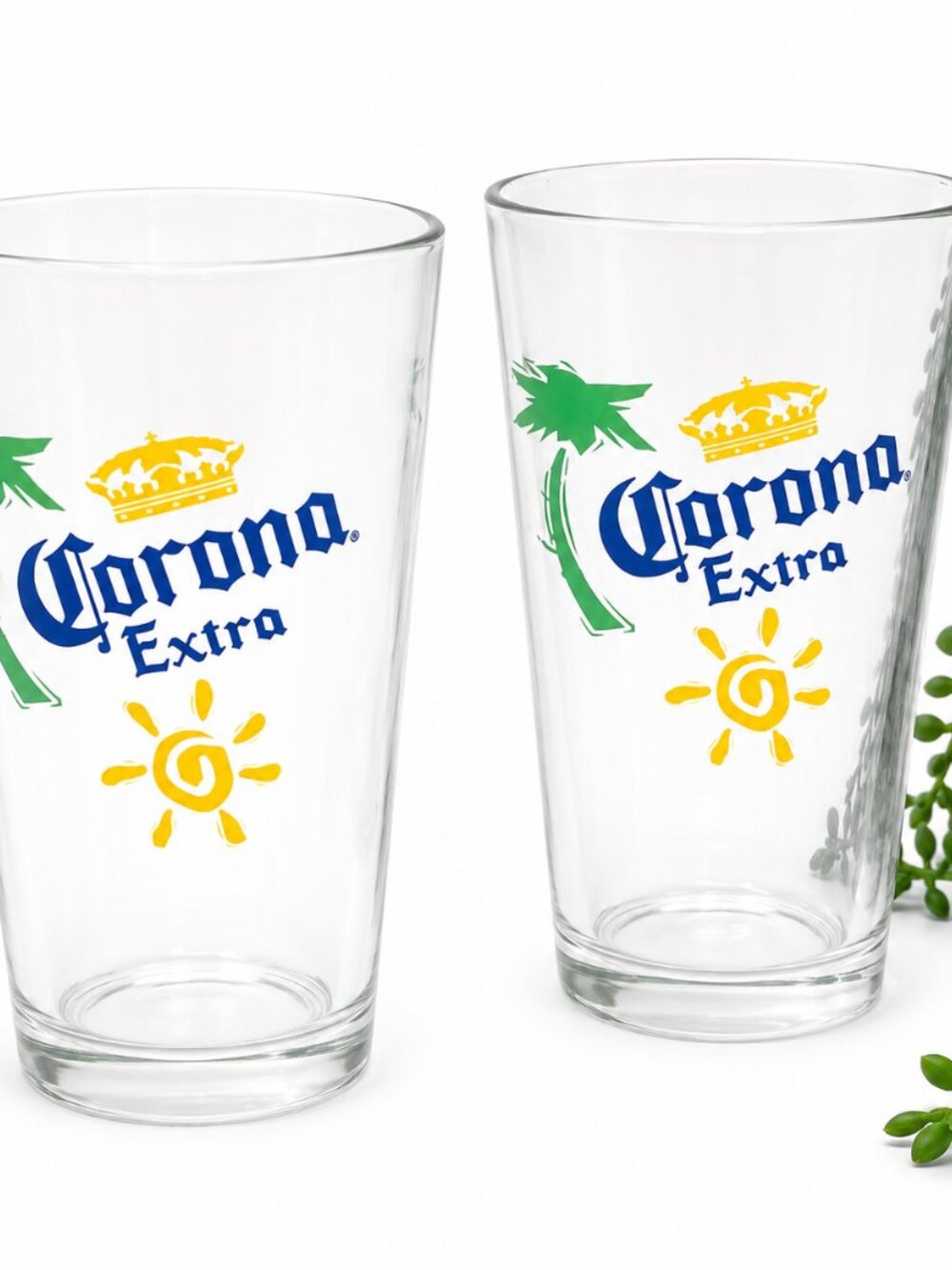 Corona Extra Drinking Glasses Set of 2 – Clear Beer Pint Glasses with Palm Tree